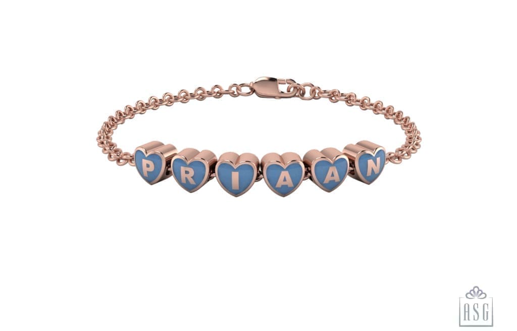 Sterling Silver 18 Kt Pink Gold Plated Heart Babykubes Loose Bracelet For Baby & Child Blue / 4