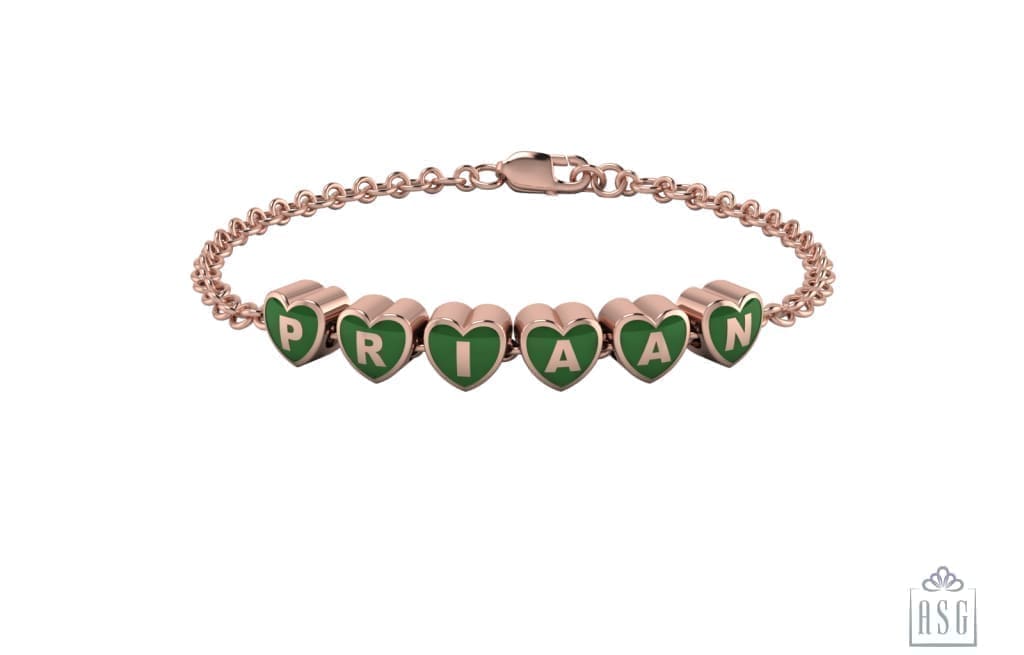 Sterling Silver 18 Kt Pink Gold Plated Heart Babykubes Loose Bracelet For Baby & Child Green / 4