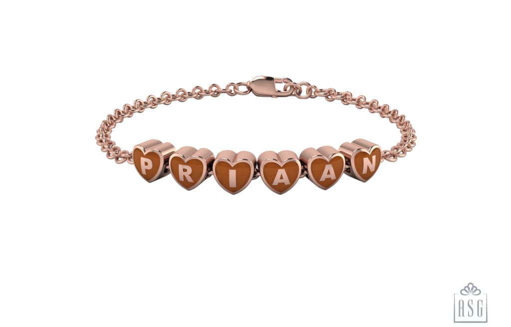 Sterling Silver 18 Kt Pink Gold Plated Heart Babykubes Loose Bracelet For Baby & Child Orange / 4