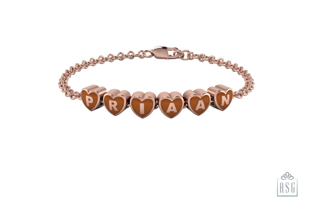 Sterling Silver 18 Kt Pink Gold Plated Heart Babykubes Loose Bracelet For Baby & Child Orange / 4