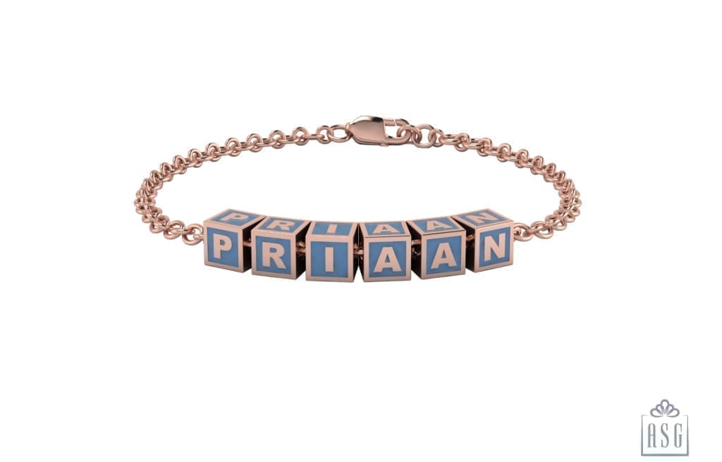 Sterling Silver 18 Kt Pink Gold Plated Square Babykubes Loose Bracelet For Baby & Child Blue / 4