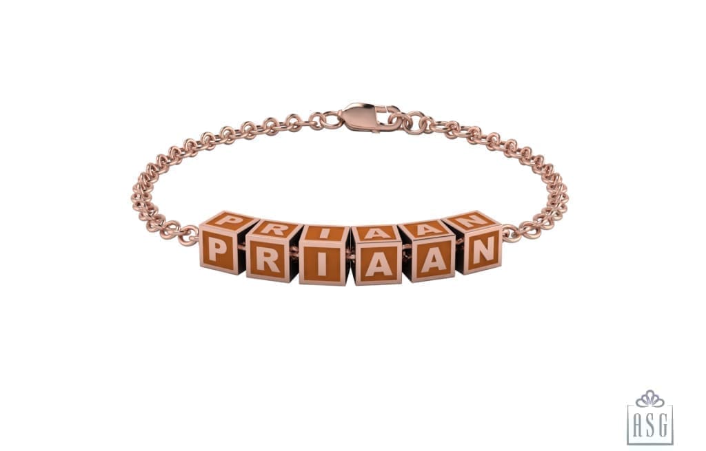 Sterling Silver 18 Kt Pink Gold Plated Square Babykubes Loose Bracelet For Baby & Child Orange / 4