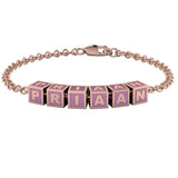 Sterling Silver 18 Kt Pink Gold Plated Square Babykubes Loose Bracelet For Baby & Child / 4