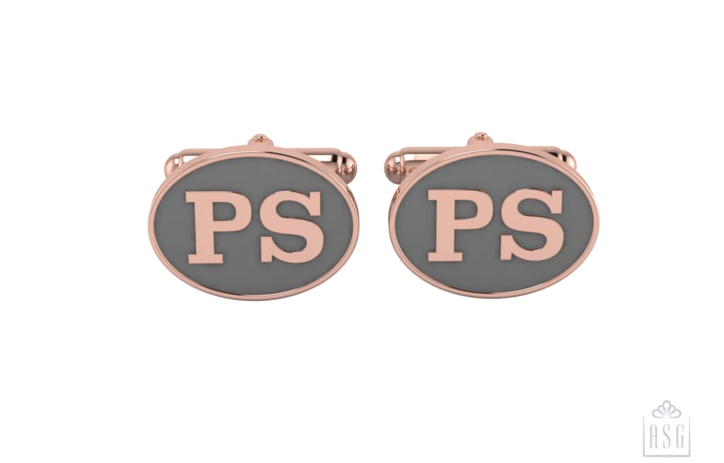 Personalised Sterling Silver Cufflinks Oval With 18 Kt Pink Gold Plating For Women