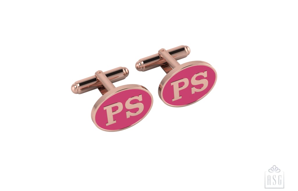 Personalised Sterling Silver Cufflinks Oval With 18 Kt Pink Gold Plating For Women