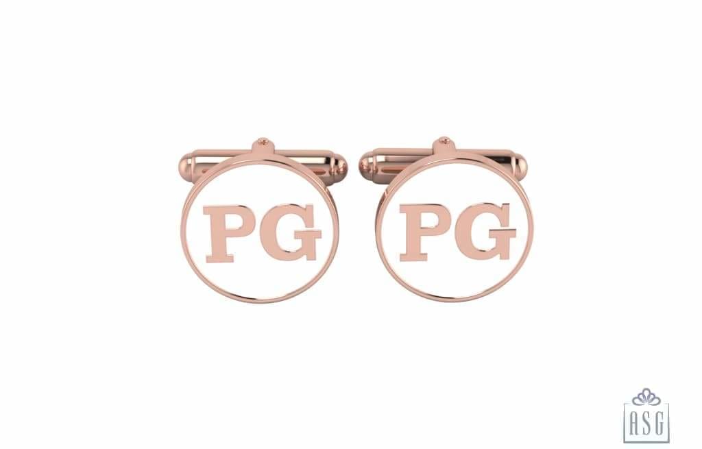 Personalised Sterling Silver Cufflinks Round With 18 Kt Pink Gold Plating For Men