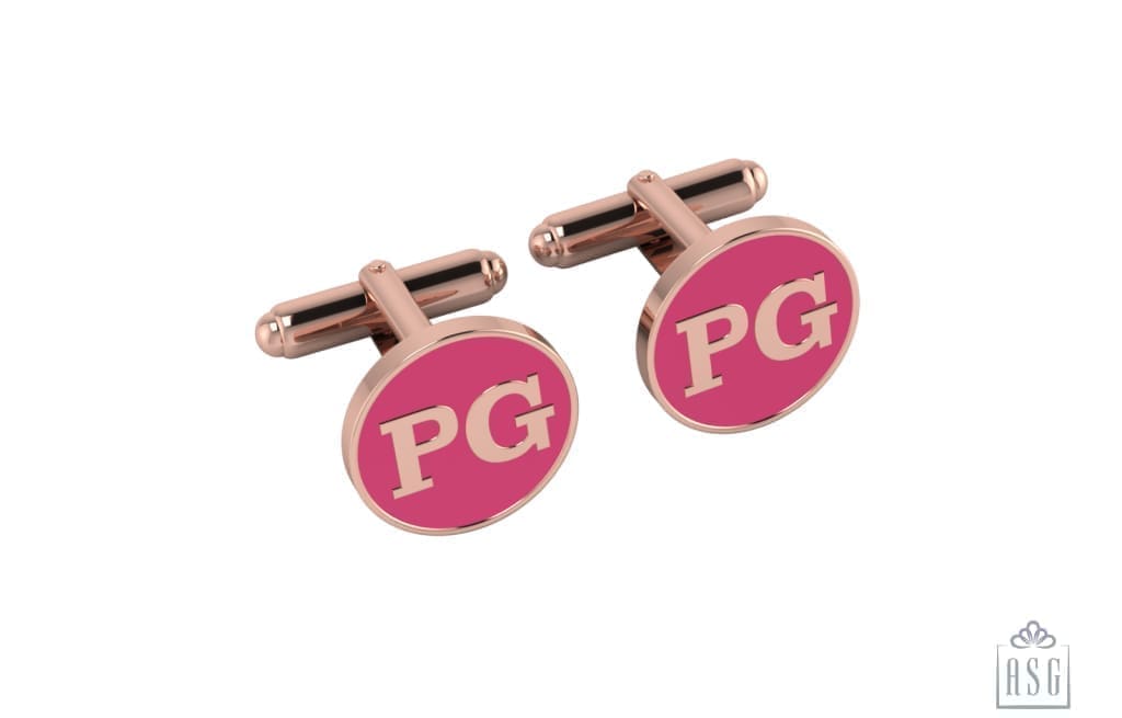 Personalised Sterling Silver Cufflinks Round With 18 Kt Pink Gold Plating For Women