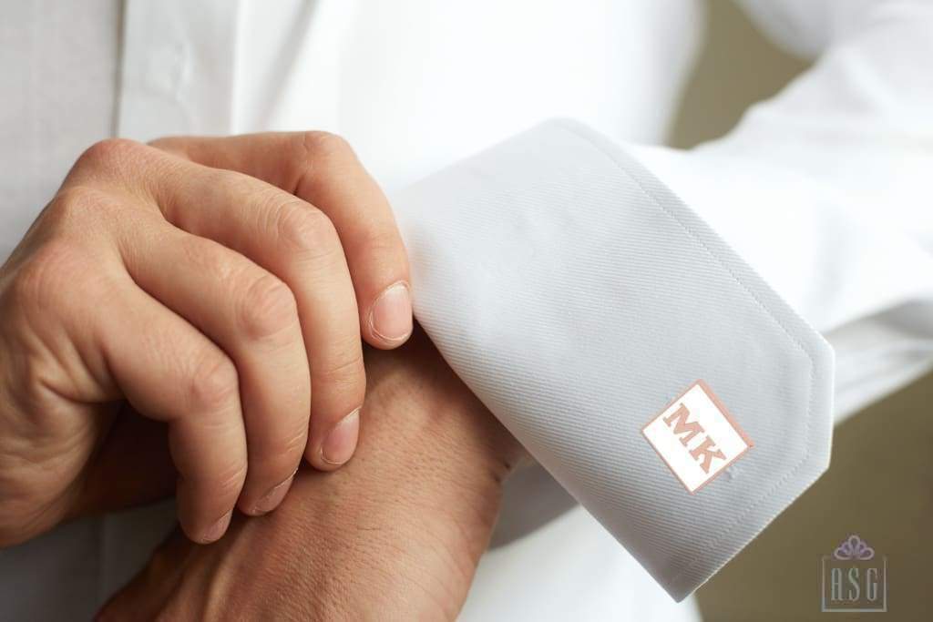 Personalised Sterling Silver Cufflinks Square With 18 Kt Pink Gold Plating For Men White