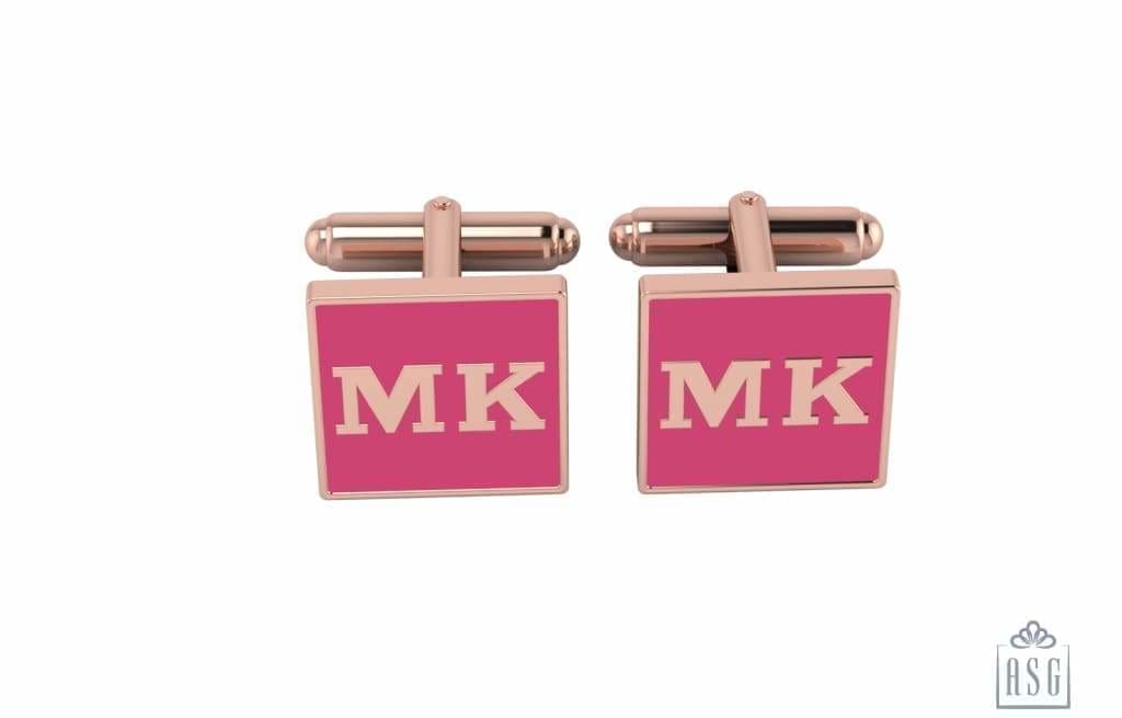 Personalised Sterling Silver Cufflinks Square With 18 Kt Pink Gold Plating For Women