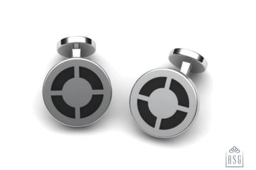 Sterling Silver Cufflinks- Crescent with black enamel