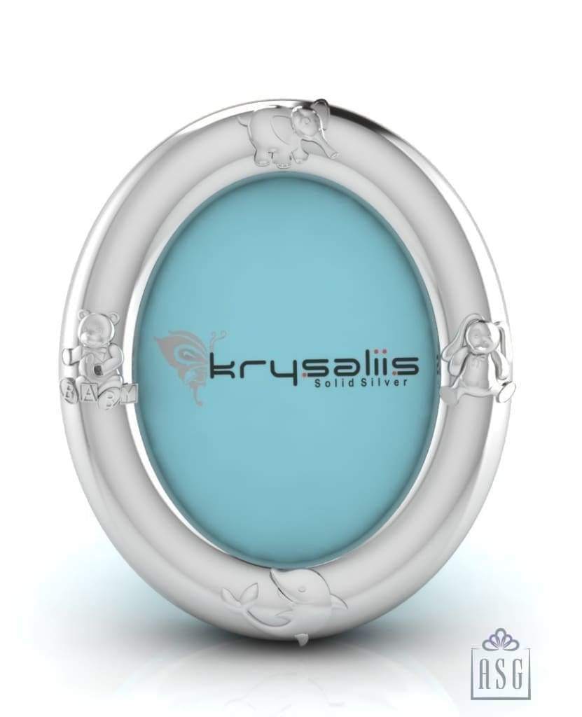 Silver Plated Photo Frame for Baby and Kids - Oval with Animal Motifs