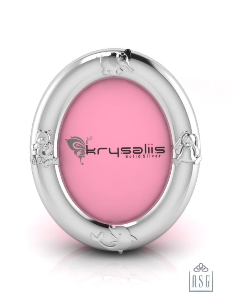 Silver Plated Photo Frame for Baby and Kids - Oval with Animal Motifs