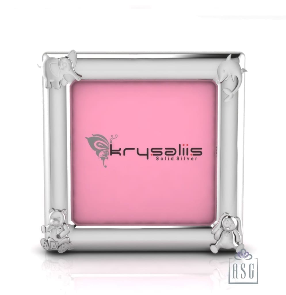 Silver Plated Photo Frame for Baby and Kids - Square with animal motifs
