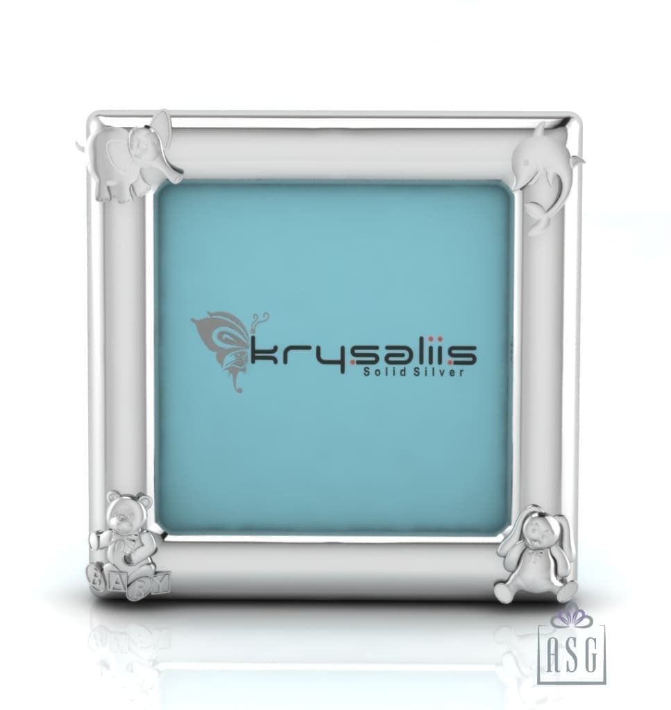 Silver Plated Photo Frame for Baby and Kids - Square with animal motifs