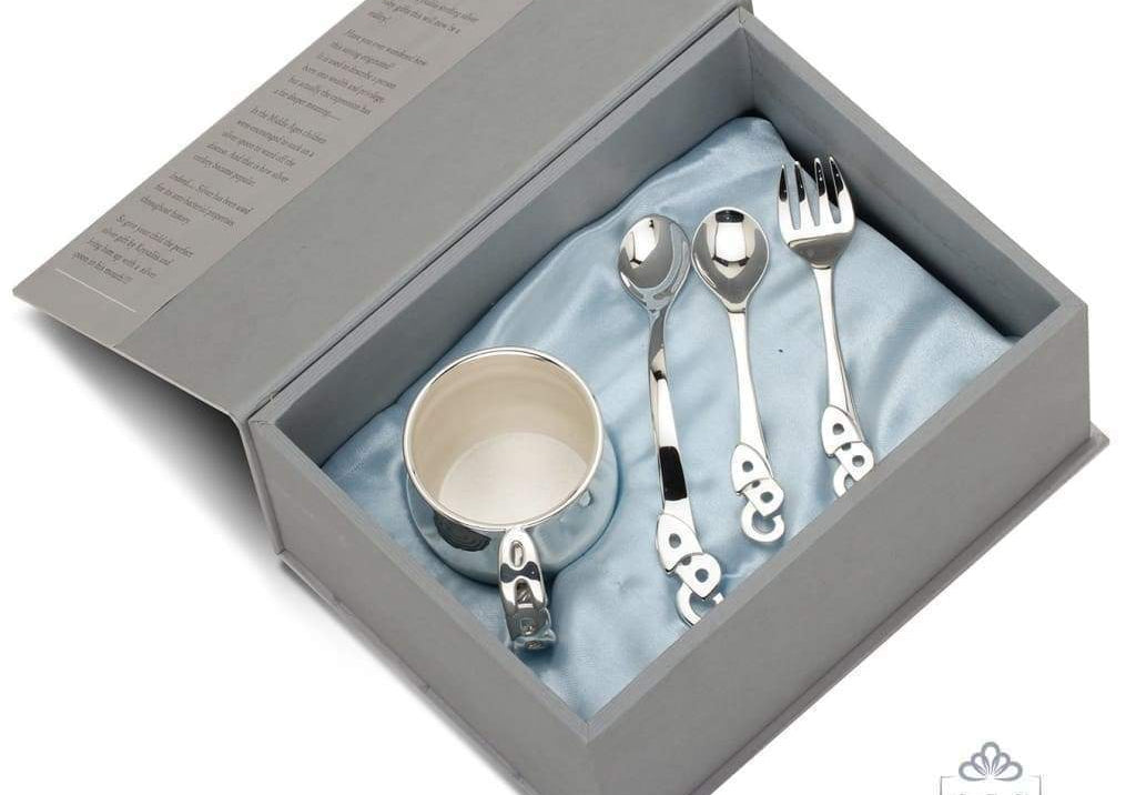 Sterling Silver Feeding Gift Set for Baby and Child - Hamper with Cup and Spoons set