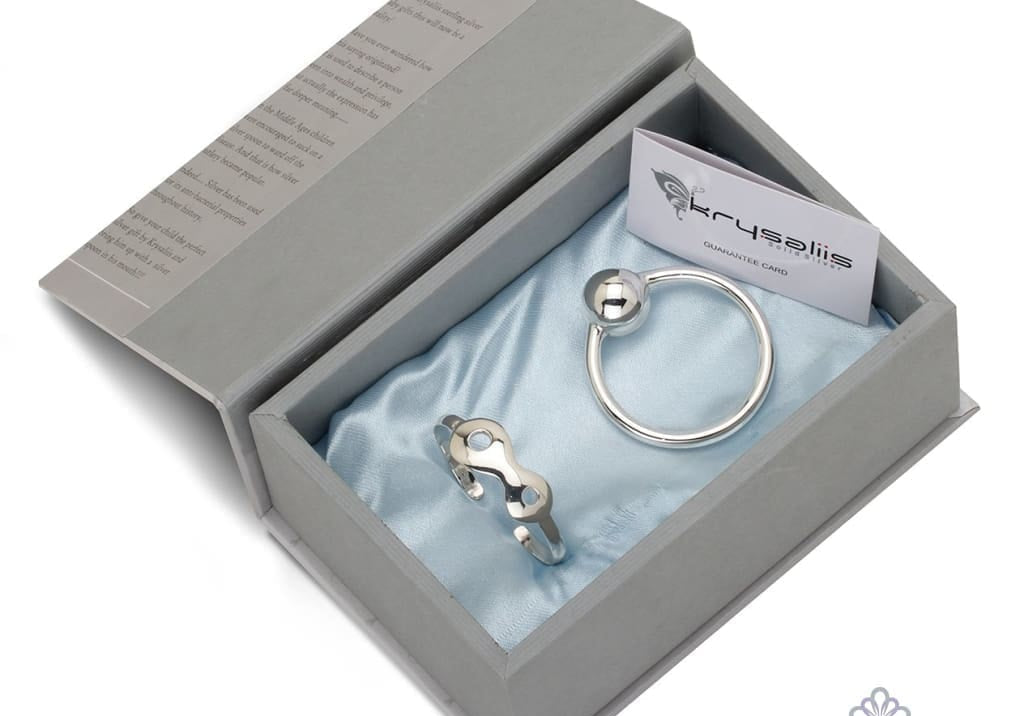 Sterling Silver Gift Set for Baby - Hamper with Bracelet and Rattle