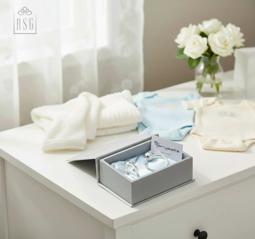 Hamper with Baby Cuff Bracelet & Single Ring Teether/Rattle-Engraveable