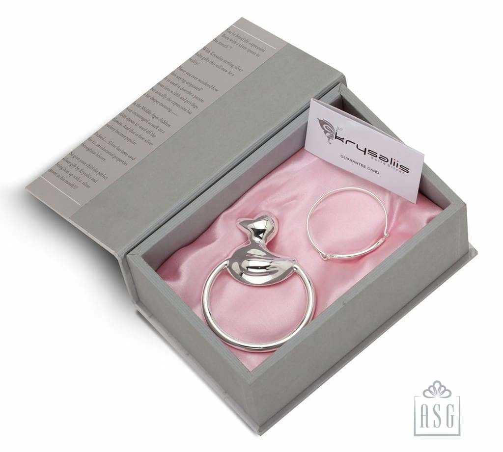 Sterling Silver Gift Set for Baby - Hamper with Bracelet and Rattle