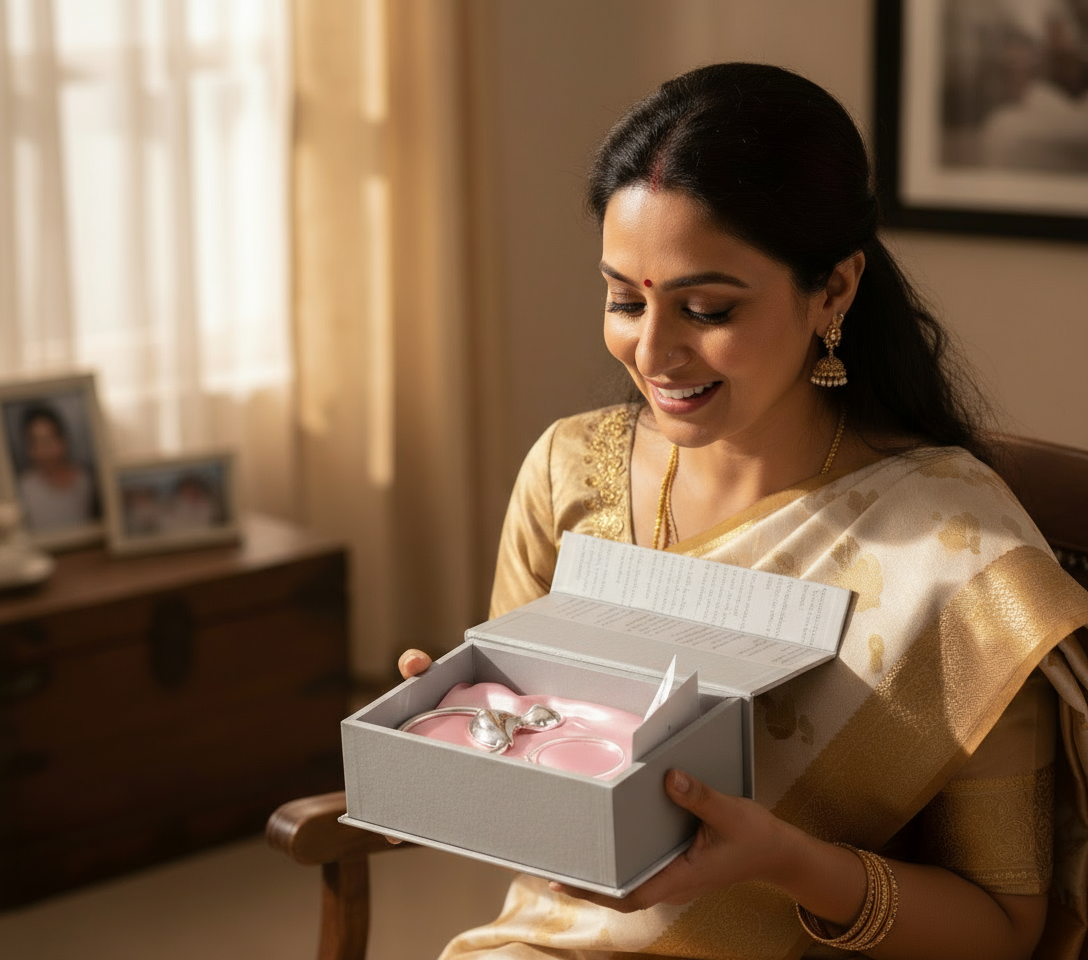 Sterling Silver Gift Set for Baby - Hamper with Bracelet and Rattle