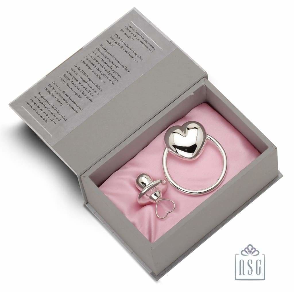 Sterling Silver Infant Toys Gift Set for Baby - Hamper with Rattle and pacifier
