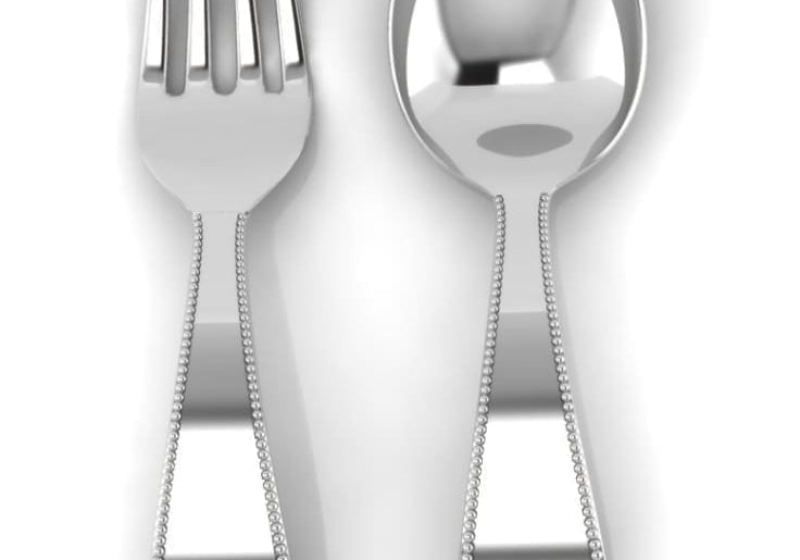 Sterling Silver Baby Spoon & Fork Set - Classic Beaded