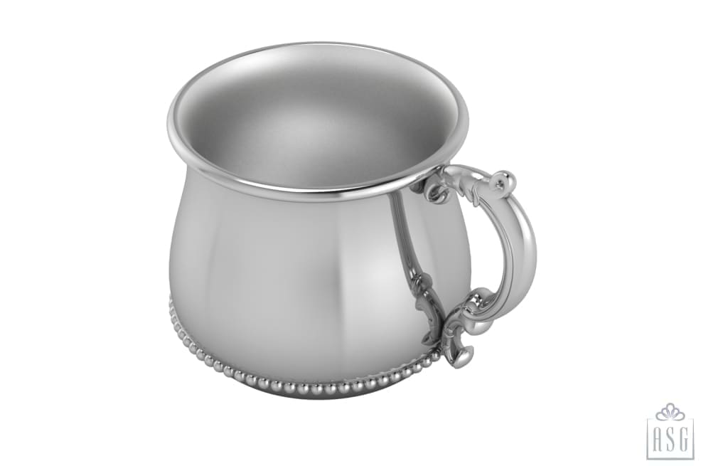 Sterling Silver Baby Cup - Beaded Bulge with a Victorian Handle