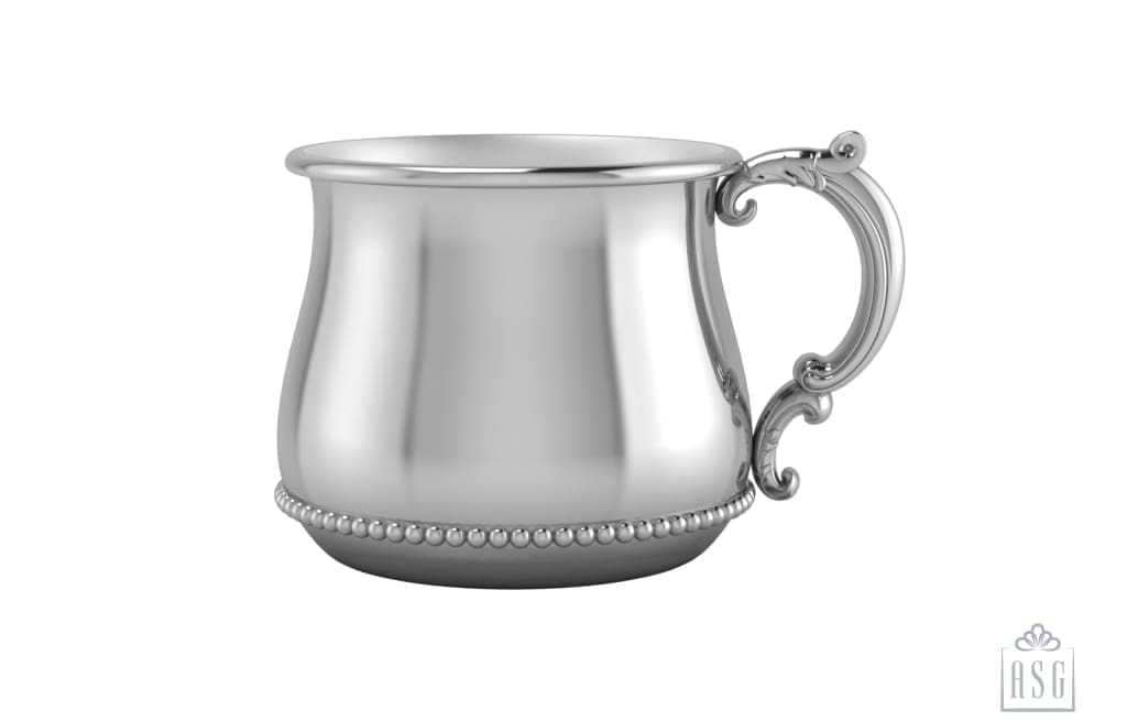 Sterling Silver Baby Cup - Beaded Bulge with a Victorian Handle