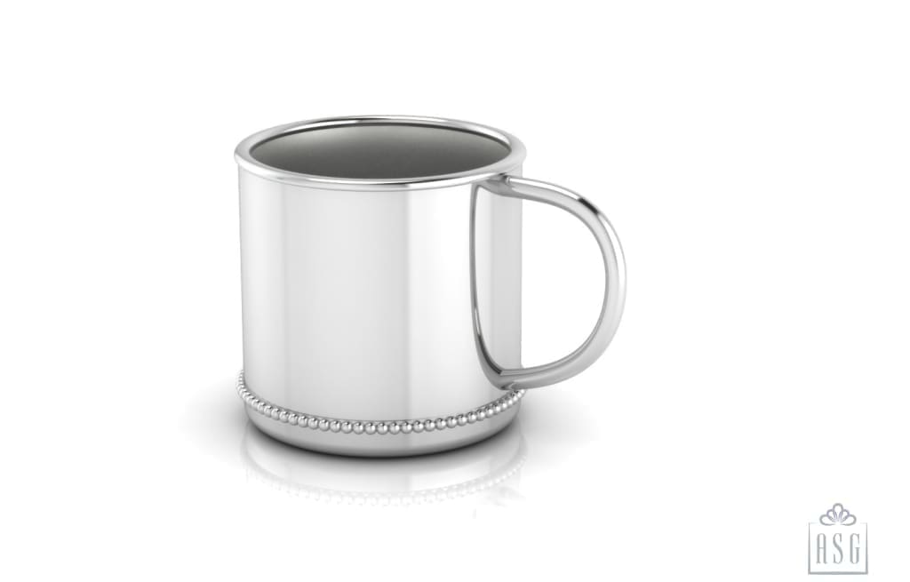 Sterling Silver Baby Cup - Beaded Classic with a Plain Handle