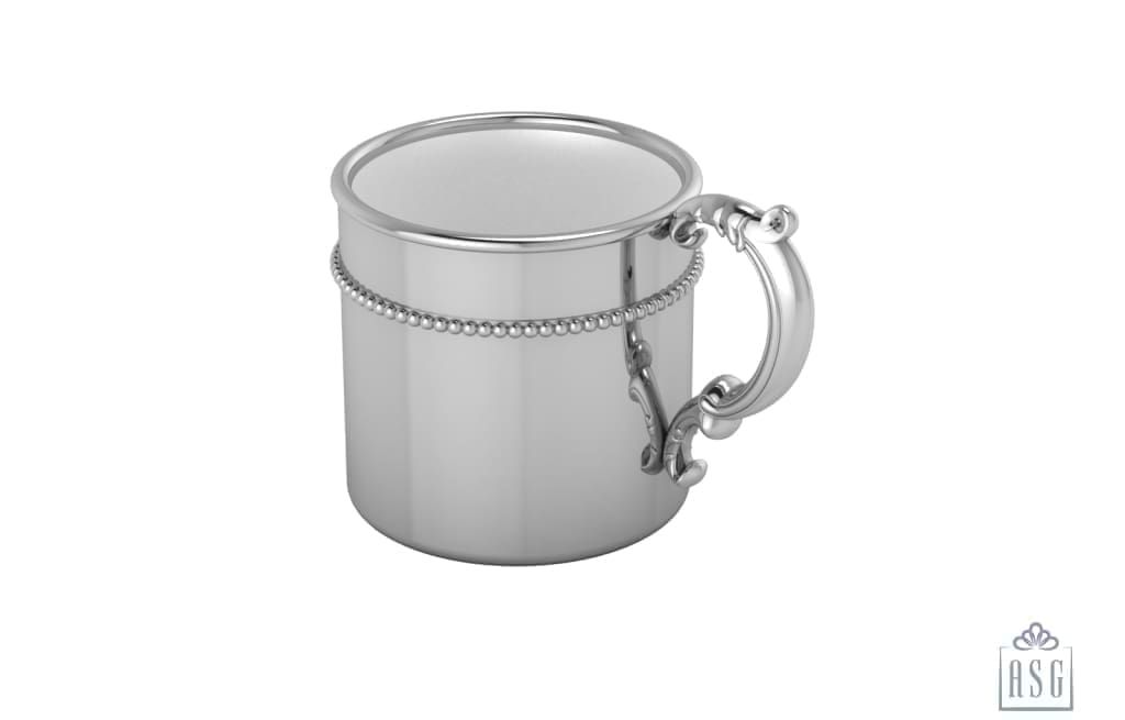 Sterling Silver Baby Cup - Beaded Classic with a Victorian Handle