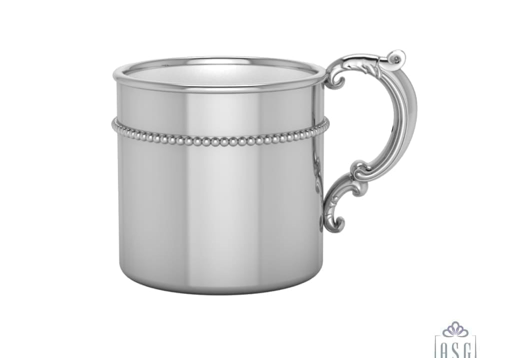 Sterling Silver Baby Cup - Beaded Classic with a Victorian Handle