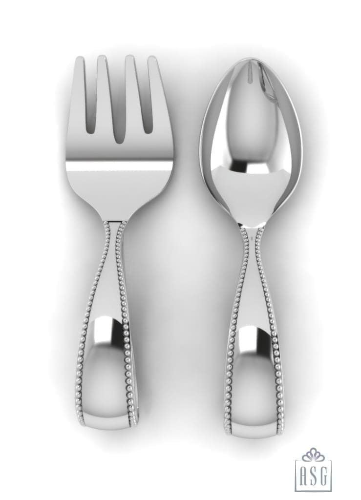 Sterling Silver Baby Spoon & Fork Set - Beaded Loop