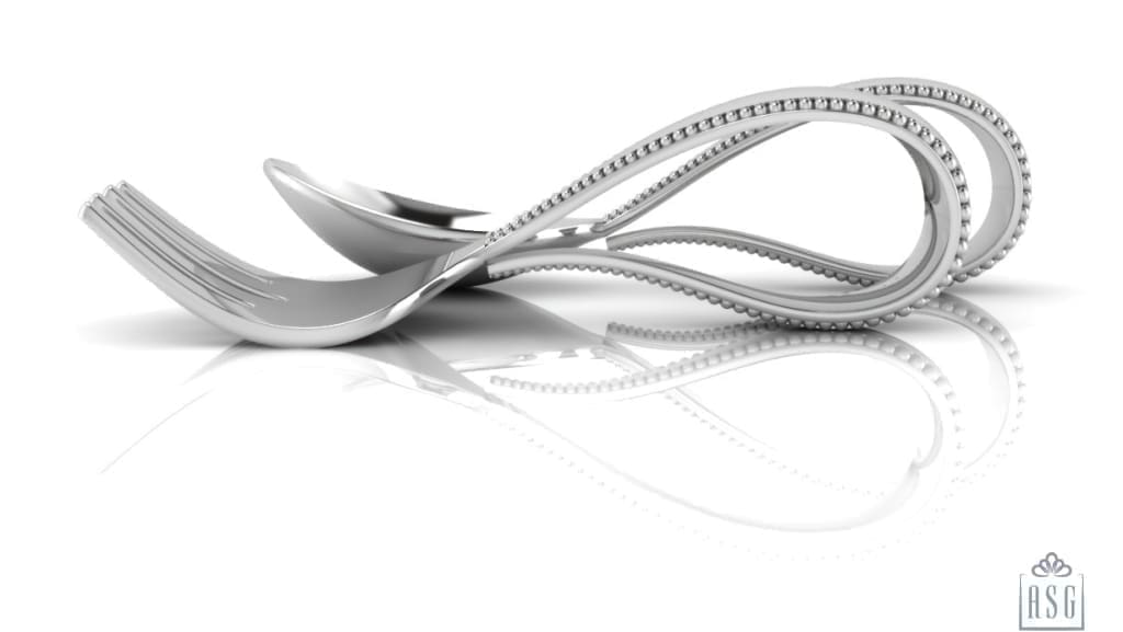 Sterling Silver Baby Spoon & Fork Set - Beaded Loop