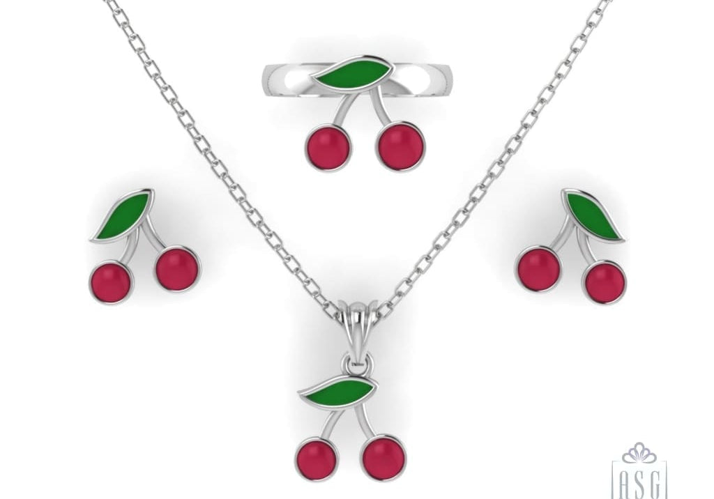 Sterling Silver Cherry Baby Jewellery Set