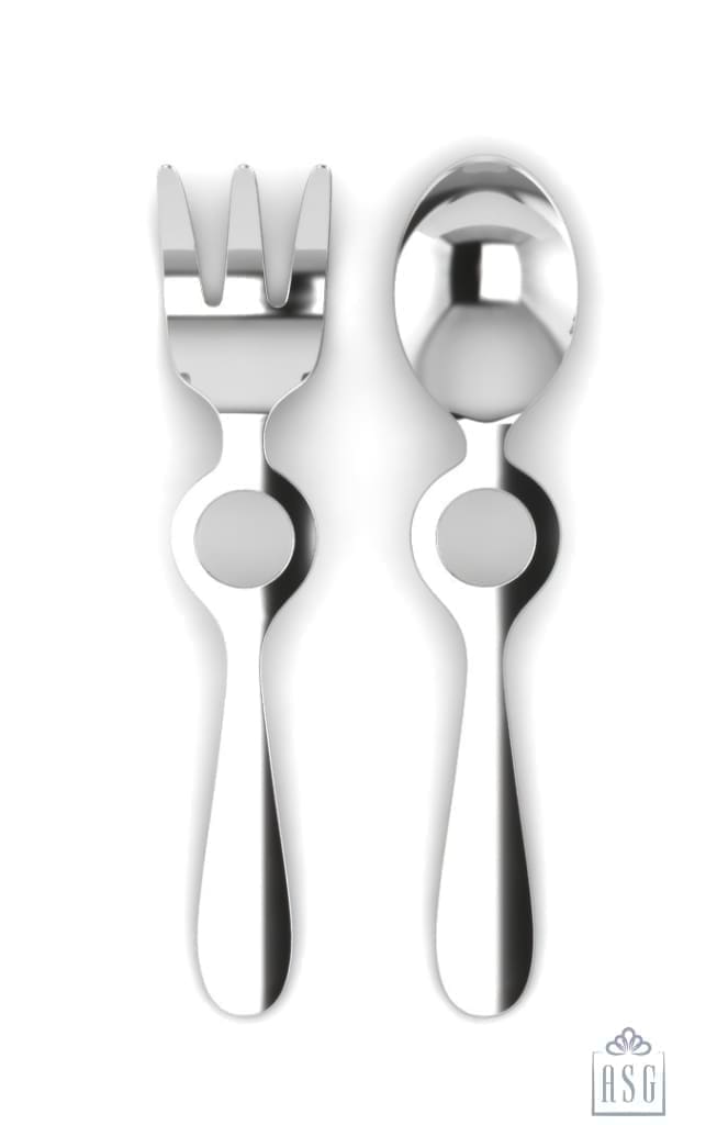 Sterling Silver Baby Spoon & Fork Set - Circles