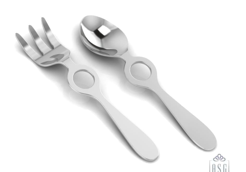 Sterling Silver Baby Spoon & Fork Set - Circles