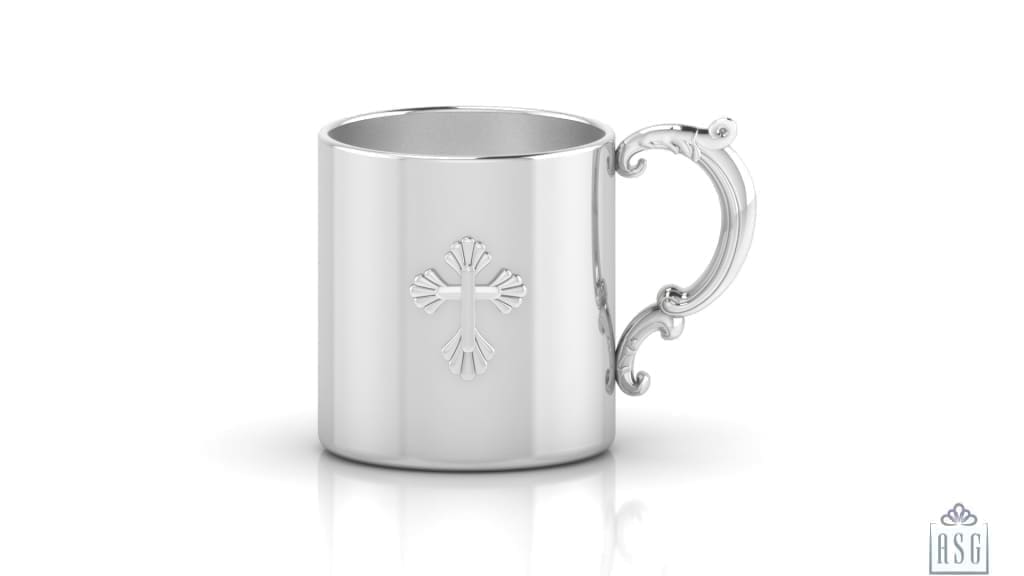 Sterling Silver Baby Cup - Classic with Cross