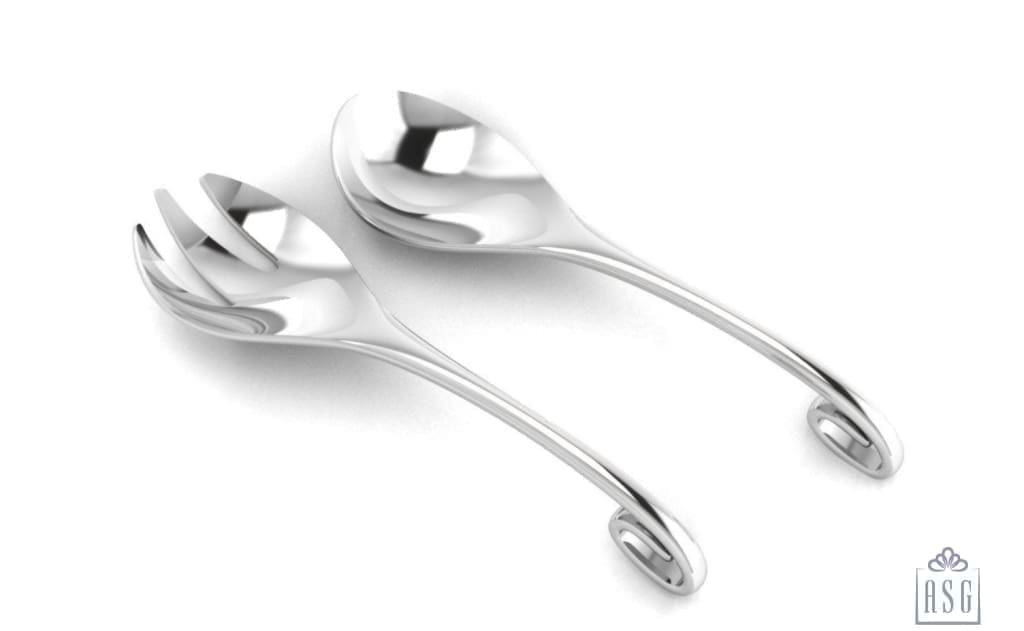 Sterling Silver Baby Spoon & Fork Set - Curved Loop