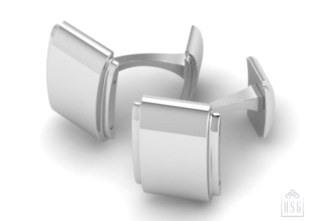 Sterling Silver Cufflinks - Engravable Curved Rectangular Stepped