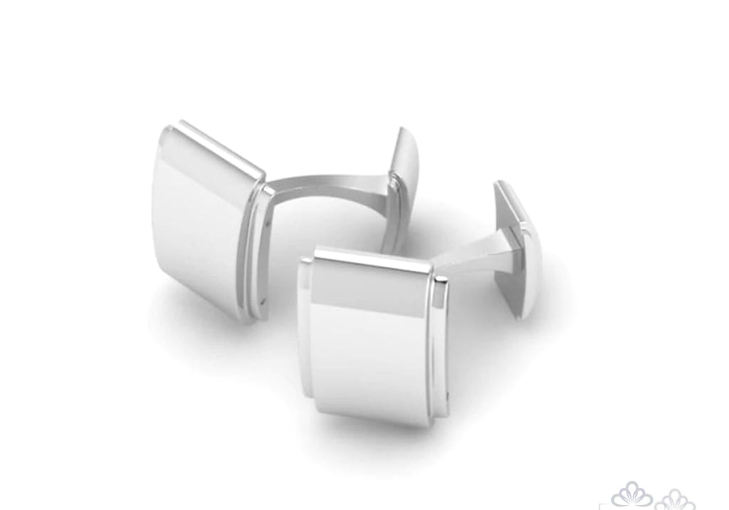 Sterling Silver Cufflinks - Engravable Curved Rectangular Stepped