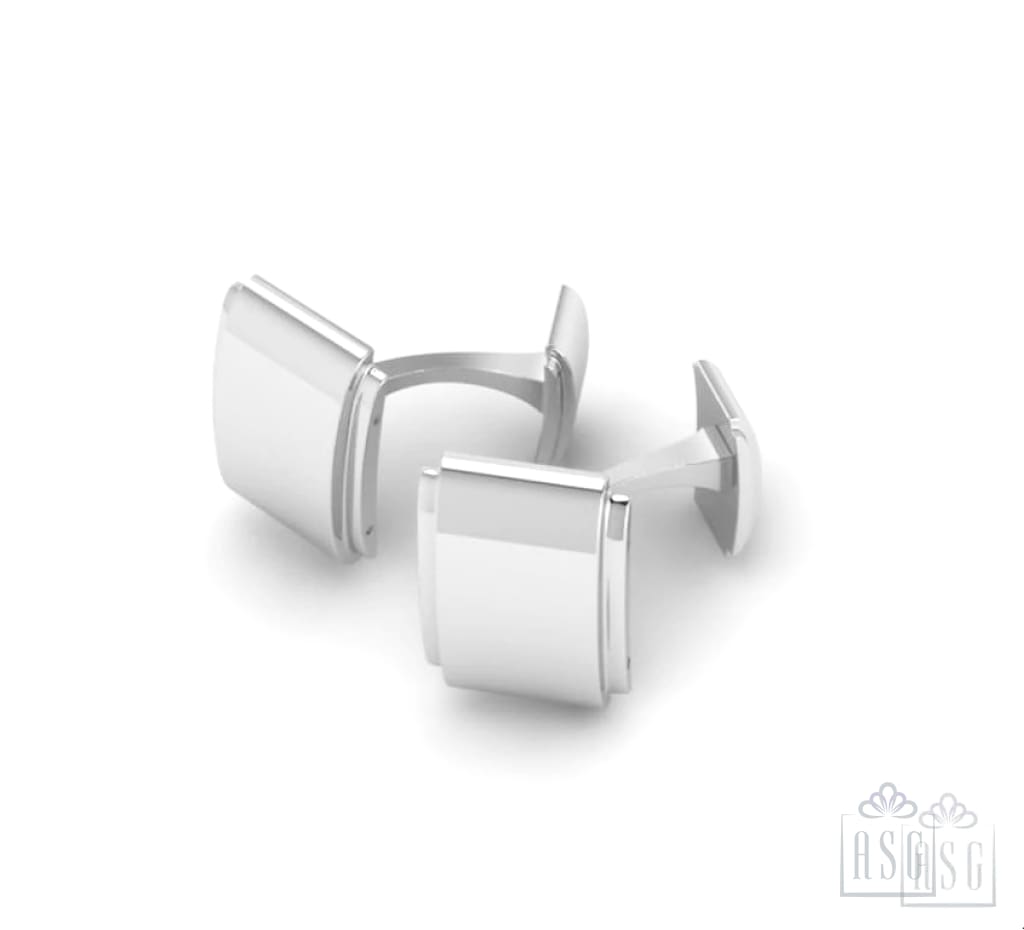 Sterling Silver Cufflinks - Engravable Curved Rectangular Stepped