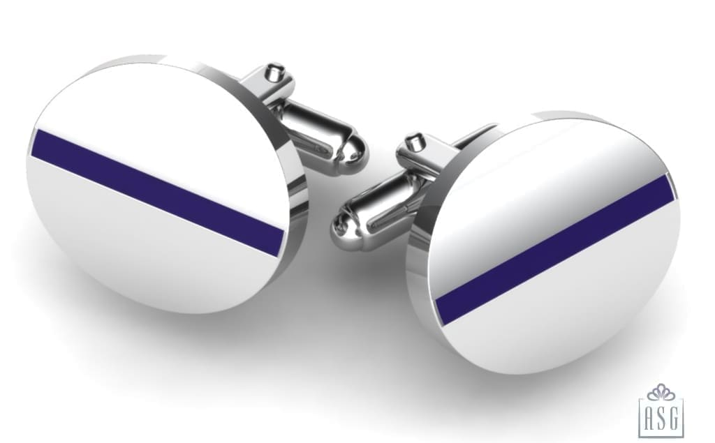 Sterling Silver Cufflinks Round with Blue enamel