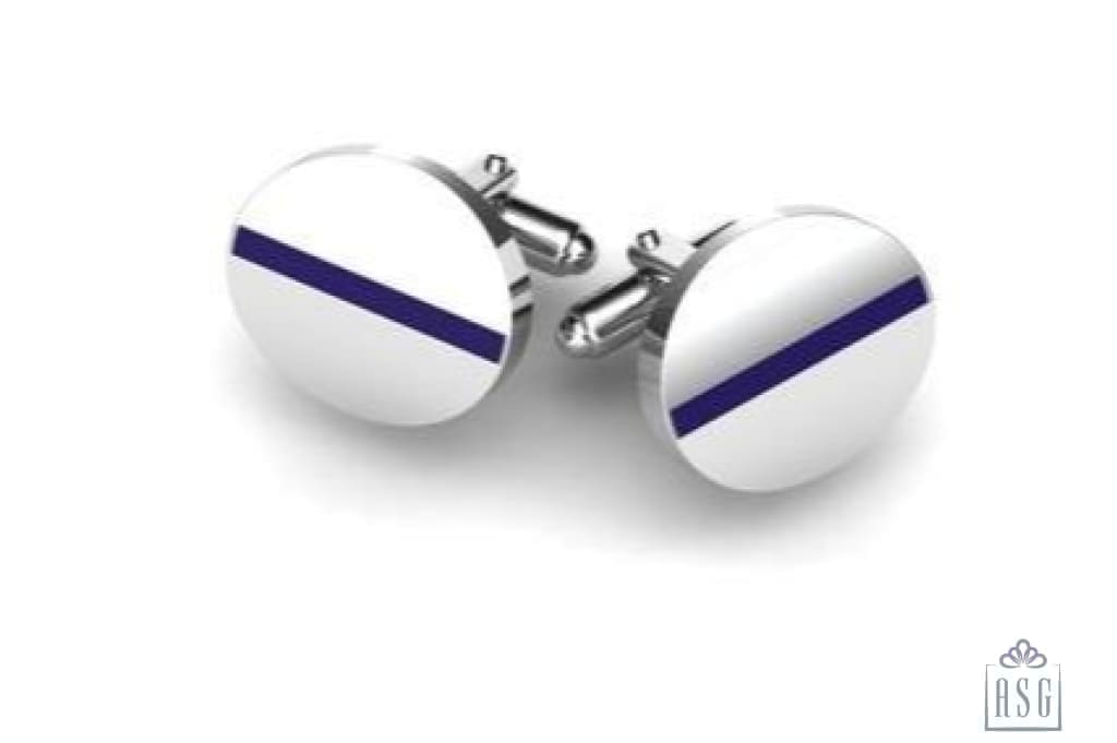 Sterling Silver Cufflinks Round with Blue enamel