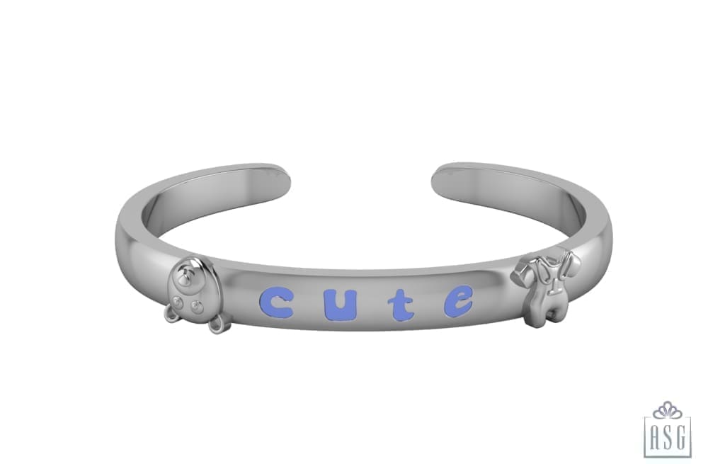 Sterling Silver Baby Cuff Kada with "Cute" written