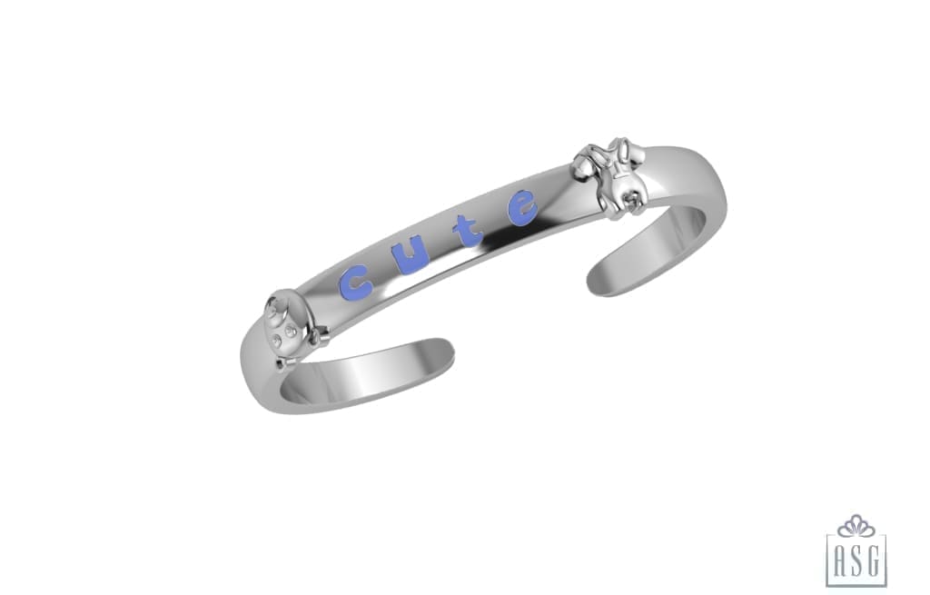 Sterling Silver Baby Cuff Kada with "Cute" written