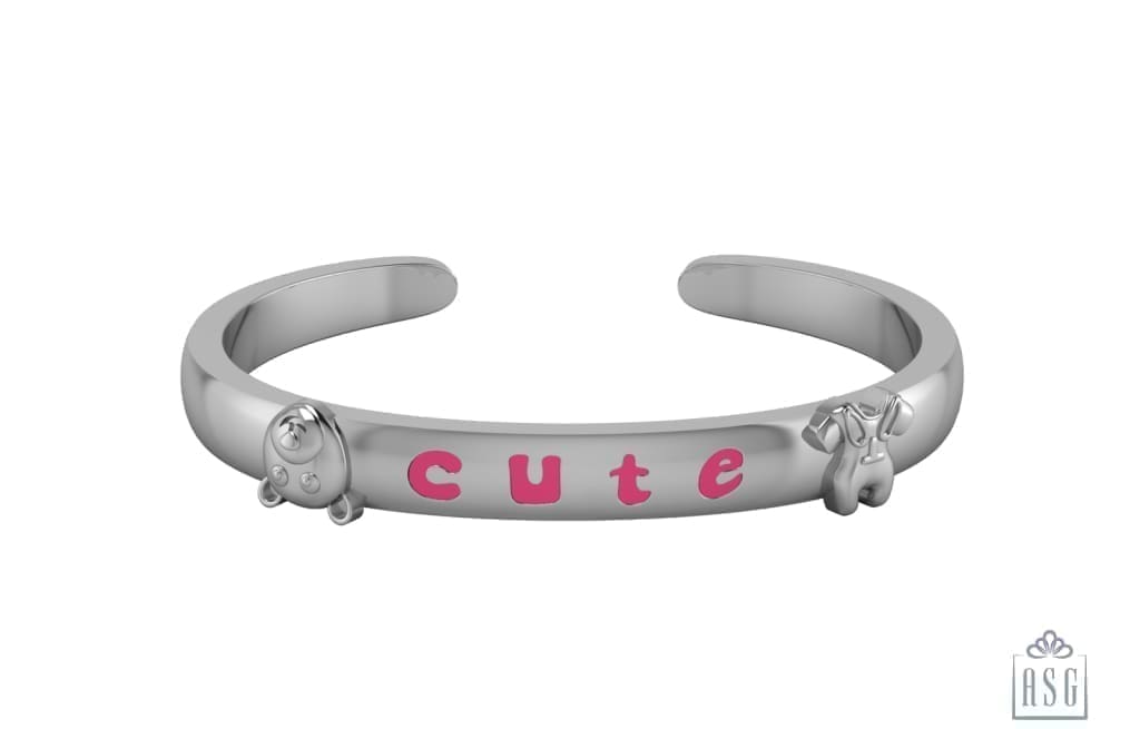 Sterling Silver Baby Cuff Kada with "Cute" written