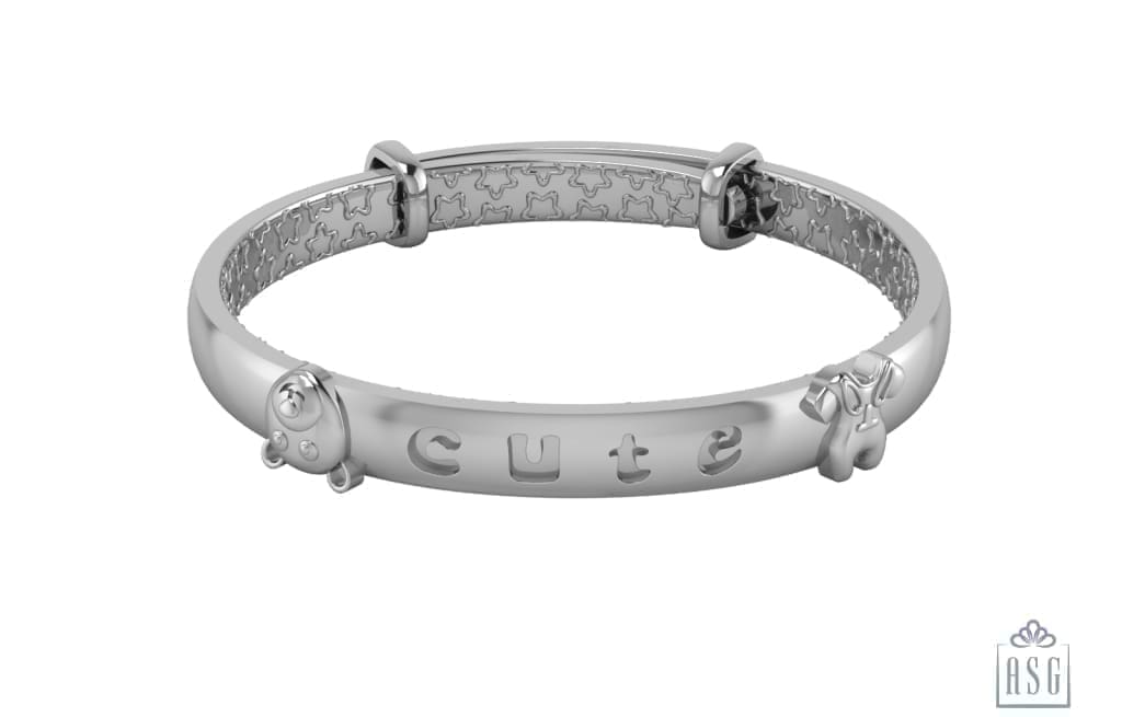 Sterling Silver Baby Cuff Kada with "Cute" written