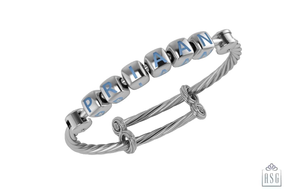 Sterling Silver Dice Babykubes On Twisted Adjustable Bracelet Kada Blue Babykubes Baby Kada