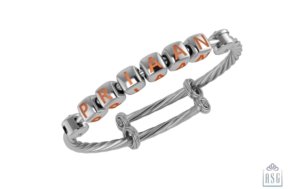 Sterling Silver Dice Babykubes On Twisted Adjustable Bracelet Kada Orange Babykubes Baby Kada