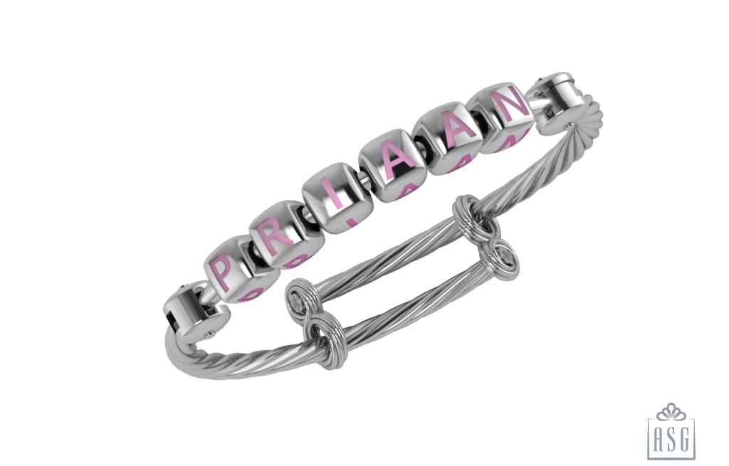 Sterling Silver Dice Babykubes On Twisted Adjustable Bracelet Kada Pink Babykubes Baby Kada