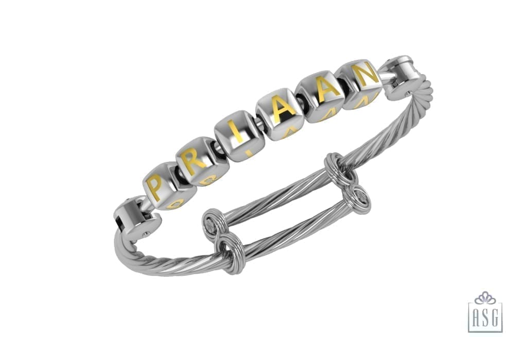 Sterling Silver Dice Babykubes On Twisted Adjustable Bracelet Kada Yellow Babykubes Baby Kada